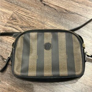 Fendi Black and Brown Striped Crossbody Bag